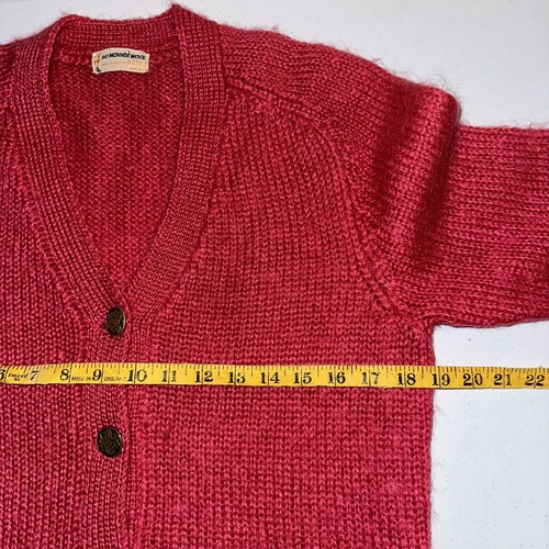 Vintage 1960s 100% Mohair Cardigan Sweater Pinkish Red Approx Sz Medium Shaggy - Picture 12 of 15