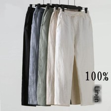 Men's Cotton Linen Loose Pants Casual Drawstring Beach Yoga Baggy Long Trousers
