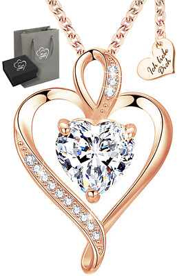 925 Silber Herzkette Hals-Kette Herz Rose-Gold Geschenk für Frau Damen Freundin