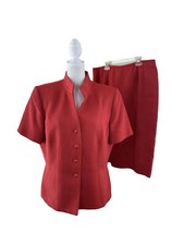 Vintage Kasper Skirt Suit Women s Size 12 Textured Shiny Dark Coral 2-pc Set