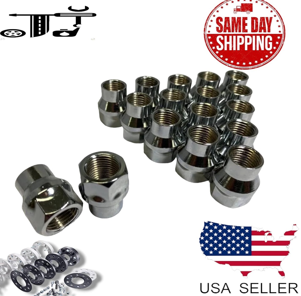 20-Pack Black M14x1.5 Open End Lug Nuts – 3/4" Hex, 60° Cone Seat – Fit Tesla Model 3/X/Y/S