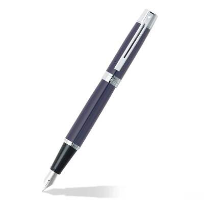 Sheaffer 300 Chrome Plate Trim Fountain Pen, Medium Nib, Gloss Blue (E0932853)