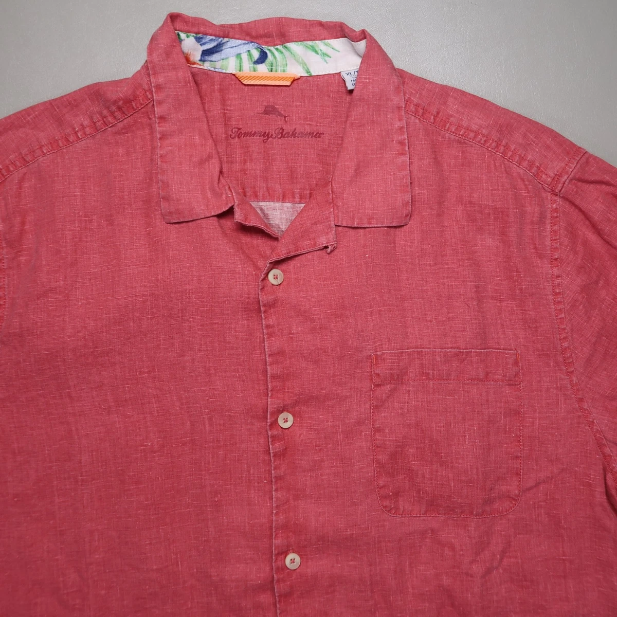 Tommy Bahama Shirt Mens Extra Large Red Linen Button Up Short