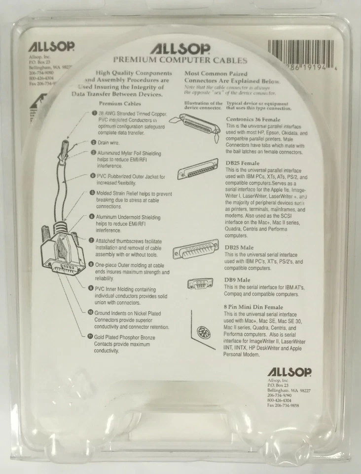 10' Parallel Printer Cable DB25 Male to 36 Male 18 Conductors Centronics - Image 2 of 4