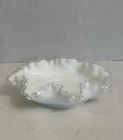 Vintage Fenton Silver Crest White Milk Glass Ruffled Edge 8" Candy Dish