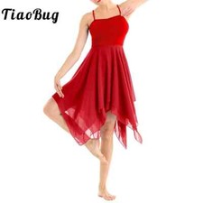 Ballet Tutu Dance Dress Spaghetti Strap Asymmetrical Chiffon Dance Dress