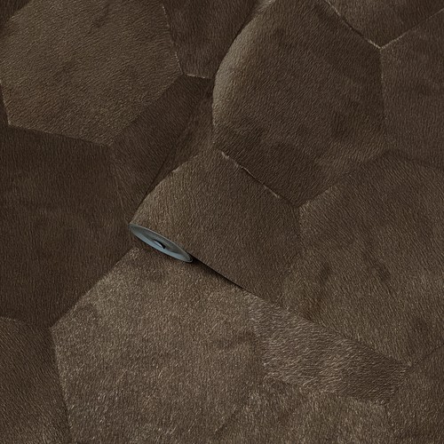 Geometric Hexagon bronze brown metallic wallpaper faux cow hide skin textured 3D - Picture 15 of 16