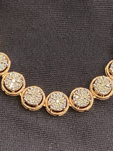 Pave 0,80 Cts Rotondo Brillante Taglio Naturale Diamanti Halo Collana In 14K Oro - Foto 9 di 12