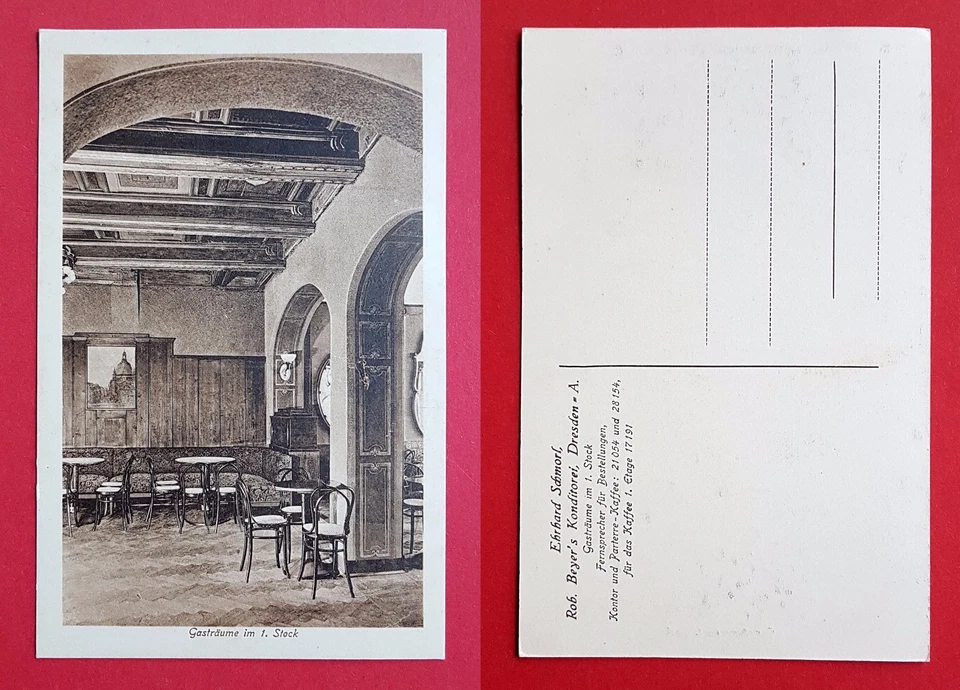 Reklame AK DRESDEN um 1910 Erhard Schmorl Konditorei Gasträume 1. Stock  ( 26304 - Bild 1 von 1
