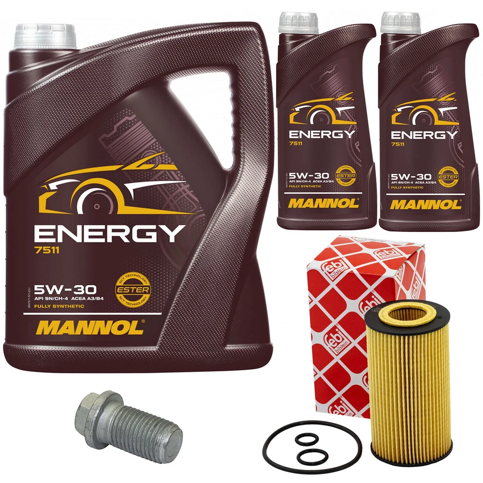 Motoröl Set MANNOL 5W-30 API 7 Liter + Ölfilter + Schraube für Mercedes C-Klasse