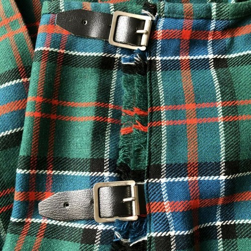 TARTAN KILT SKIRT Vintage Wallace-Laird Green Red PLAID Knee-Long Hunting R503 - Picture 5 of 9