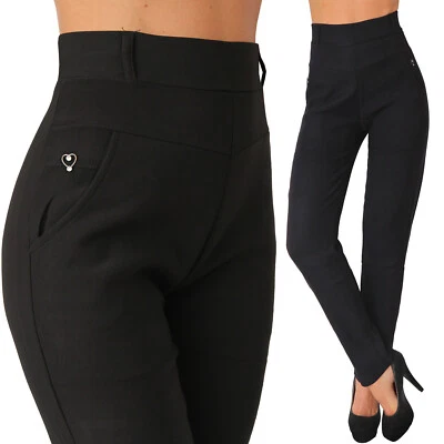 Hose Thermo Strass Herz High Waist Stretch Business Treggings Leggings Röhre T47 - Bild 1 von 4
