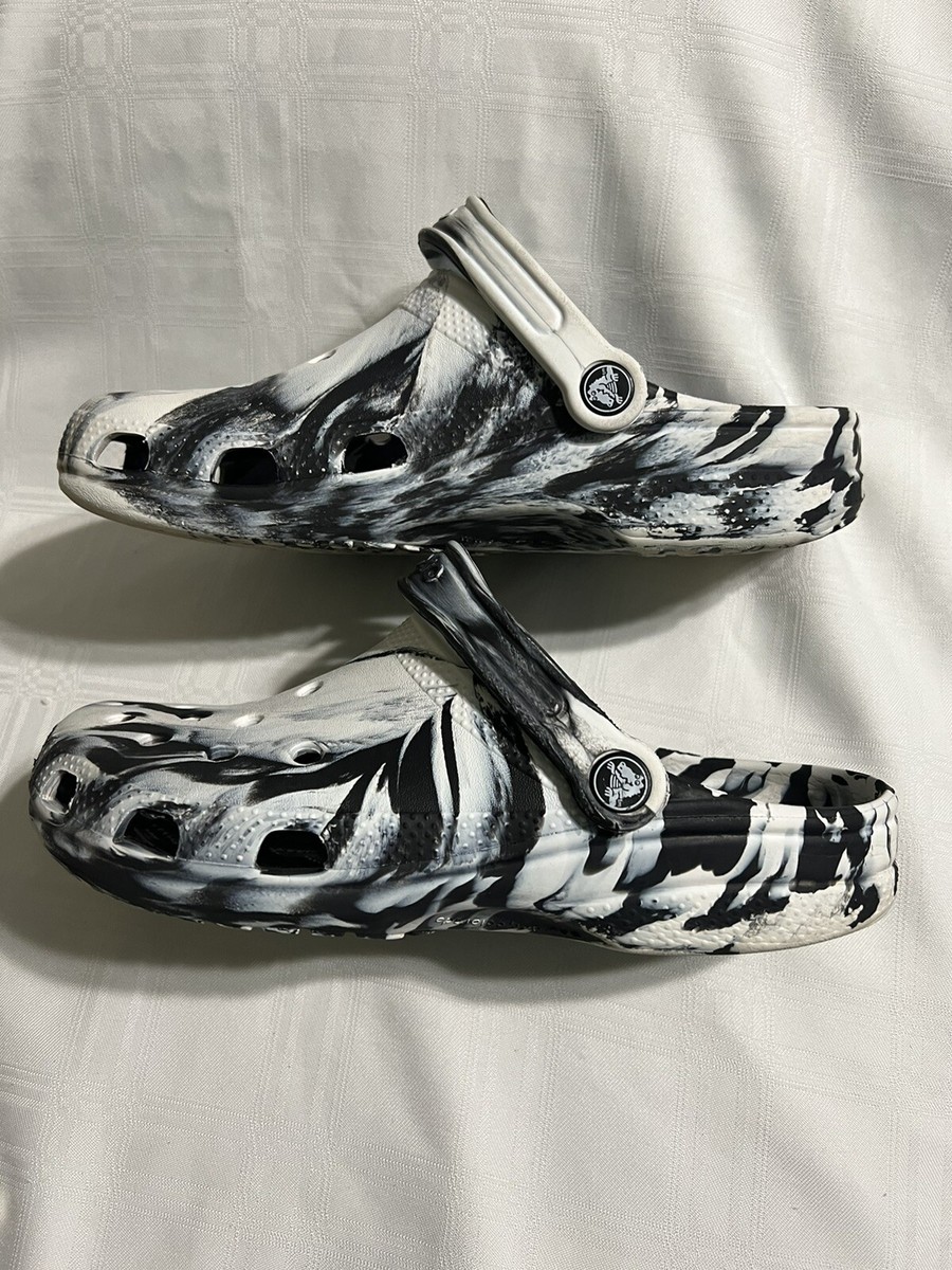 CROCS Slides Classic Marbled Clog White & Black Unisex Size  display picture 1