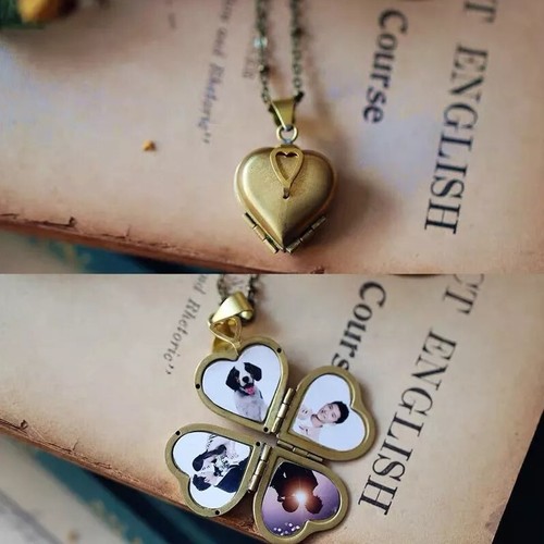Gold Heart-Shaped Four-Photo Locket Necklace - Perfect Gift Jewelry - Picture 7 of 8