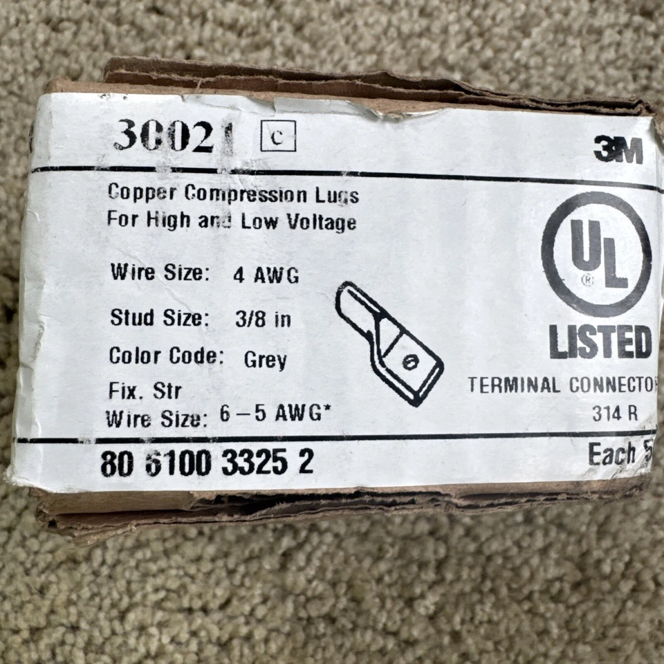 3M 30021 Copper Compression Lugs 4AWG (Qty 50) - Image 4 of 4