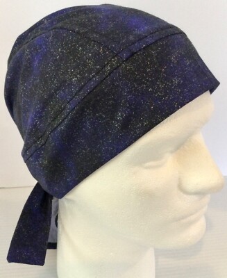 Blue Biker Do Rag Medical Skull Scrub Hat Chef Fitted Bandanna Chemo ...