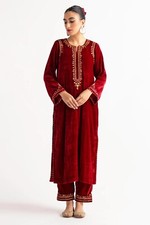 Red Color velvet embroidered Kurta with salwar