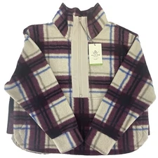 Alpine Design Women’s Fleece Jacket XXL Iowa Plaid 1/4 Zip Burgundy NWT