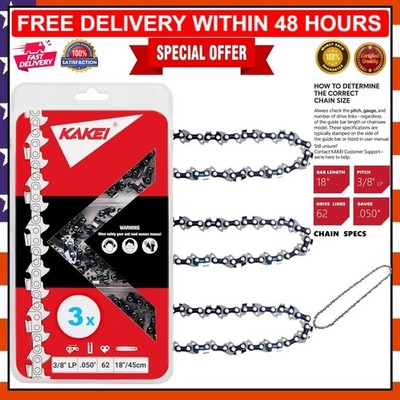 High-Performance 18 Inch Chainsaw Chain - 3/8'' LP, Semi-Chisel, German Steel