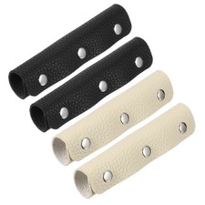 4 Pcs Leather Luggage Handle Wraps Pebbled Texture Silver Buckle, Black/Beige