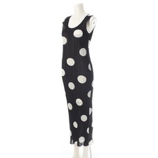 PLEATS PLEASE ISSEY MIYAKE Sleeveless Long Dress Polka Dots Black White Size 4