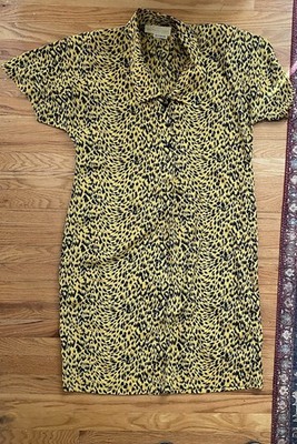 Vintage 80s Simone De Liliana Leopard Yellow Vixen Dress L/XL Paris NY Rome