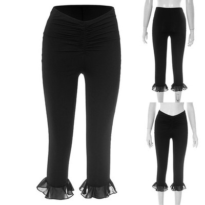 Womens Pants Home Wear Trousers Holiday Capri Ruffled V-shaped Life High Waist
