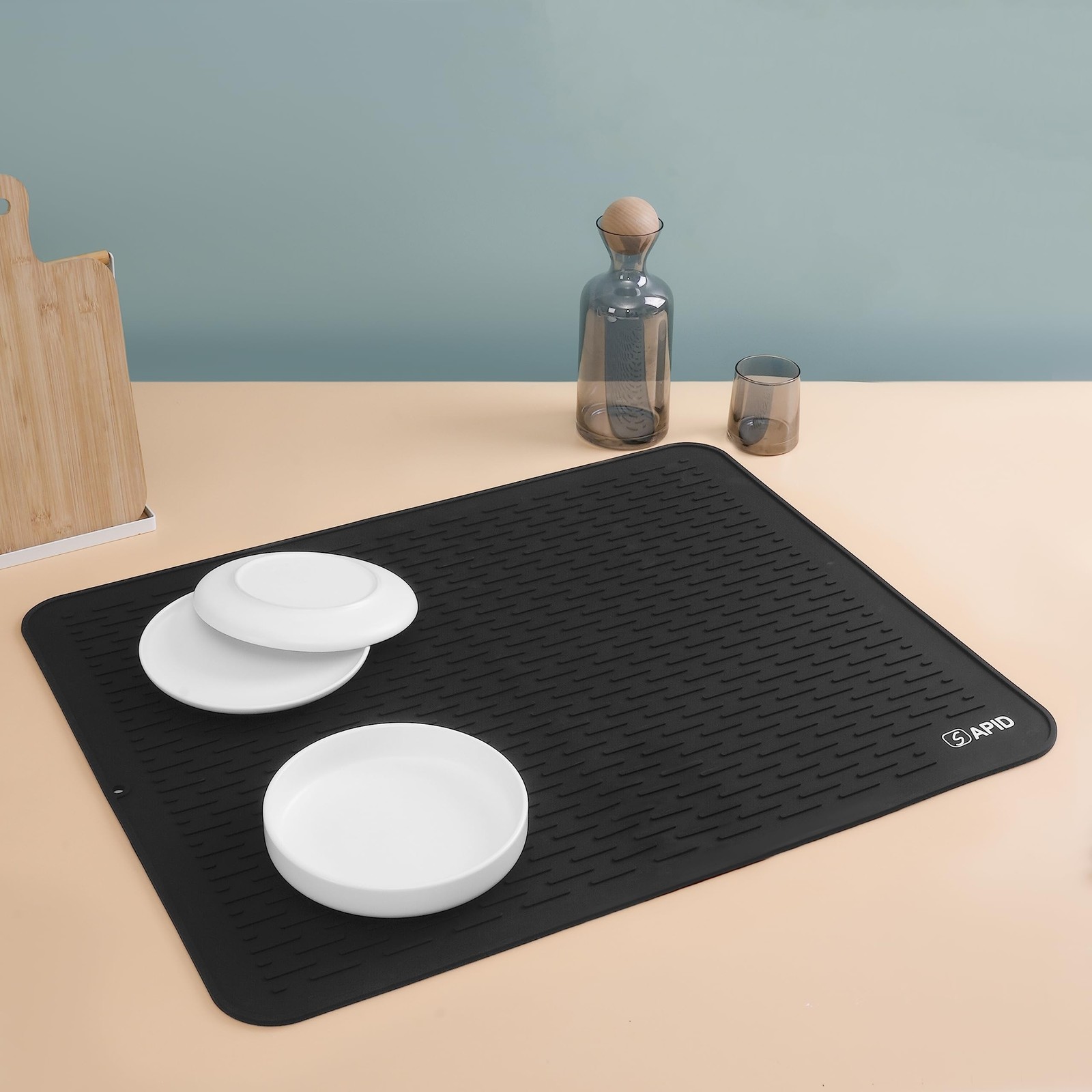Extra Large 30 x 24 Inch Silicone Dish Drying Mat for 30" x 24", Black
