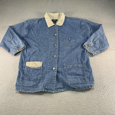 #ad #ad Vintage Denim Chore Jacket Mens Large Blue Corduroy Collar 90s Field Barn Coat $39.99