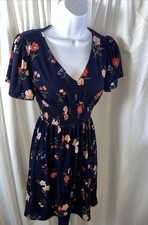 Planet Gold Juniors Floral Print Smocked Waist Fit & Flare Shiort Dress Size S 