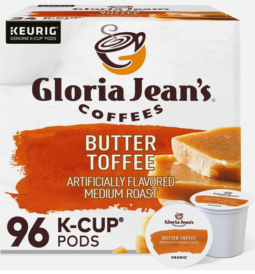 Gloria Jean's Butter Toffee Coffee, Keurig K-Cup Pod, Medium Roast, 96 Count.