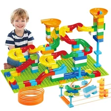 STEM Marble Run Building Blocks Set for Kids 3-8, 128 Pcs Educational Toys