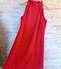 Vince Camuto Womens Sleeveless Scalloped Shift Dress Size 10 Red