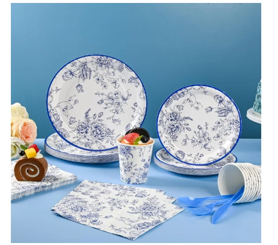 175 Piezas 25 Invitados Azul Toile Chinoiserie Fiesta Platos Servilletas Tazas Cumpleaños Boda Foto 2 de 4