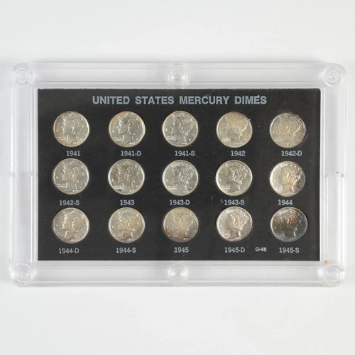 1941-1945 BU Mercury Dime Board w/ 15 Dimes 10c 31495