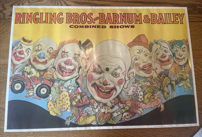 Vintage-80s Ringling Brothers Barnum Bailey Circus Clowns Poster - Dover w/ISBN#