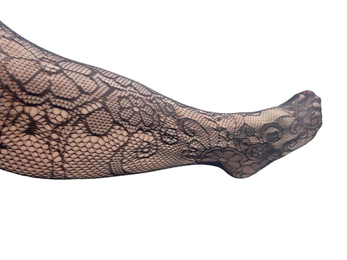 Fishnet Black Lace Tights Stockings Size XL Tall Floral Patterned Dressy Party