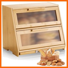 Double Layer Bread Box for Kitchen Counter, Large Capacity Bamboo Bread Stora...