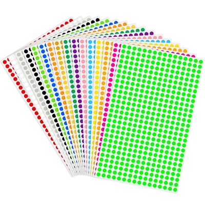 PARLAIM 1/4 Inch Round Color-Code Dot Stickers,16 Colors 6800 Pcs Adhesive Mu...