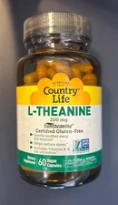 Country Life L-Theanine 200 mg 60 Vegan Caps Gluten-Free, GMP Quality Assured 