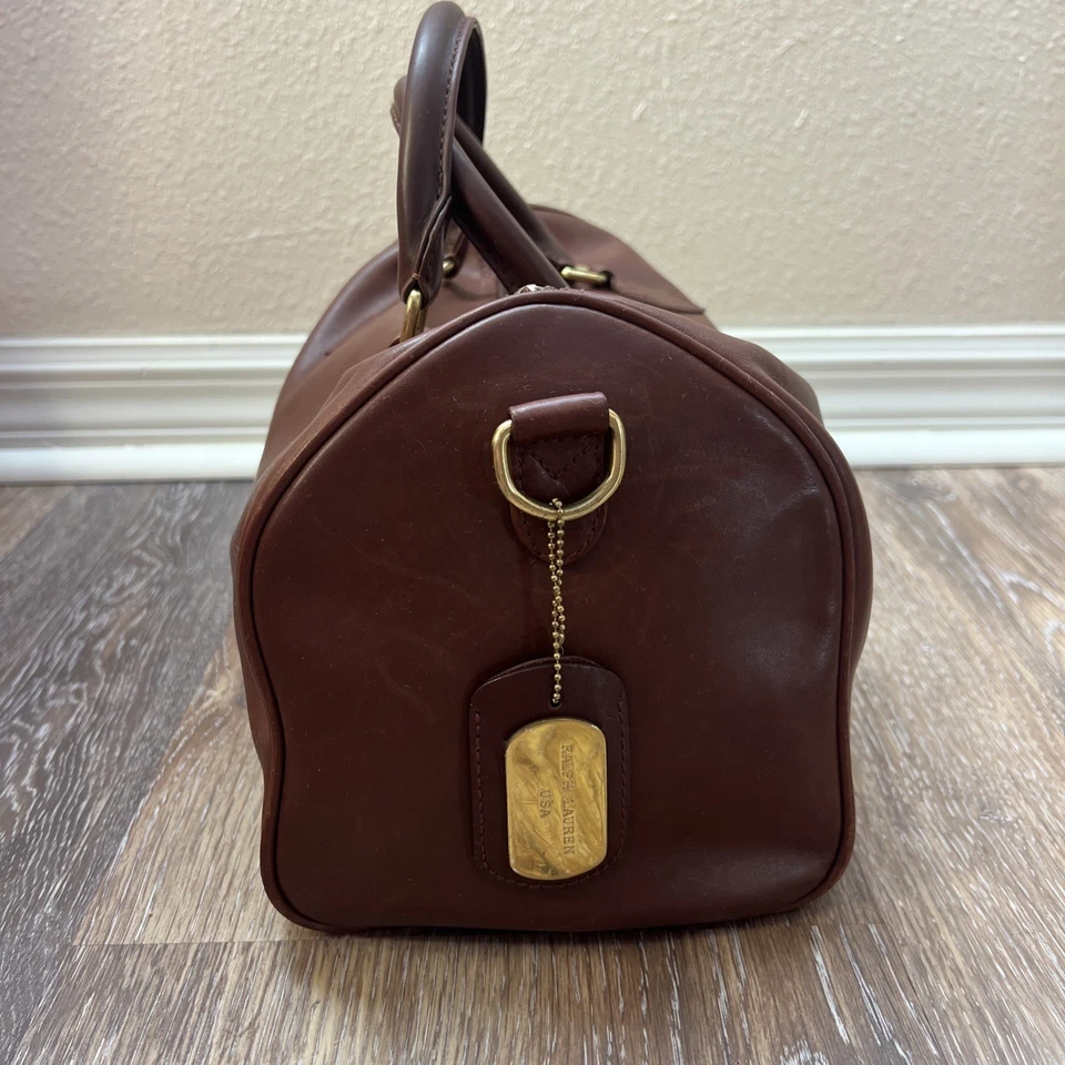 Ralph Lauren Brown Leather Duffle Handbag 12x8x8 Made in Korea Vintage Purse - Image 4 of 4