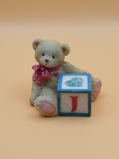 1995 Enesco Cherished Teddies Bear Alphabet "J" Block Figurine Small 1 1/2 Inch
