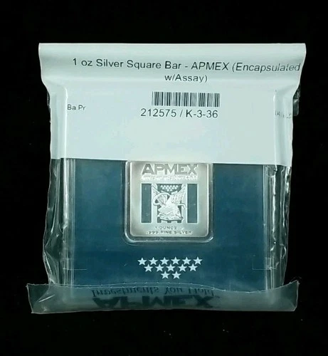 Geiger APMEX 1 oz .999 Silver Square Bar in Sealed Assay Some Toning A1