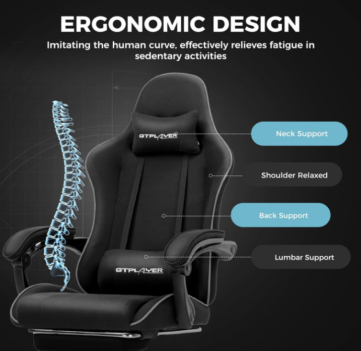 GTPLAYER Gaming Chair w/ Footrest, Lumbar Support, Height Adjust & 360° Swivel