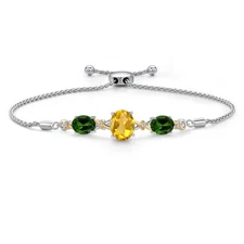 925 Silver and 10K Yellow Gold Citrine and Green Chrome Diopside and White Lab