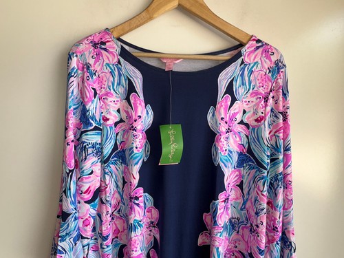 Abito Lilly Pulitzer Ophelia Swing nuovo con etichette taglia XL Hypes & Stripes rosa navy - Foto 5 di 13
