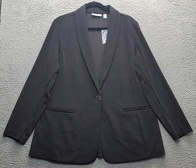 Susan Graver Blazer Jacket Womens L Black Shawl Collar Single Breasted 1-Button