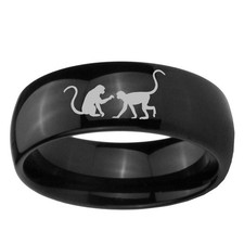 Two Monkey Tungsten Carbide Engraved Rings