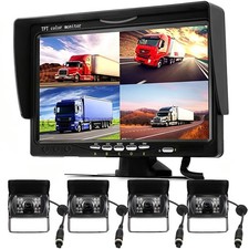 7" QUAD SPLIT MONITOR SCREEN 4x REAR VIEW BACKUP CCD CAMERA SYSTEM FOR TRUCK RV
