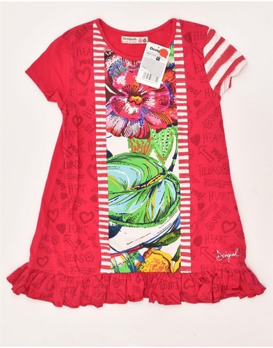 DESIGUAL Girls Graphic T-Shirt Dress 11-12 Years Red Floral Cotton BK33